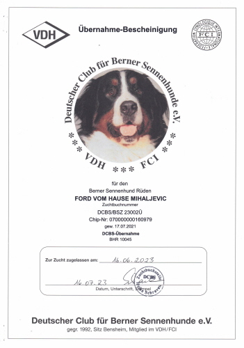 bernahme-Bescheinigung